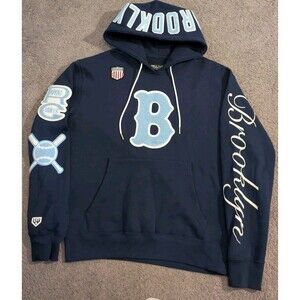 Ebbets Field Flannels Brooklyn Royal Giants Blue Hoodie Sweatshirt Men's L